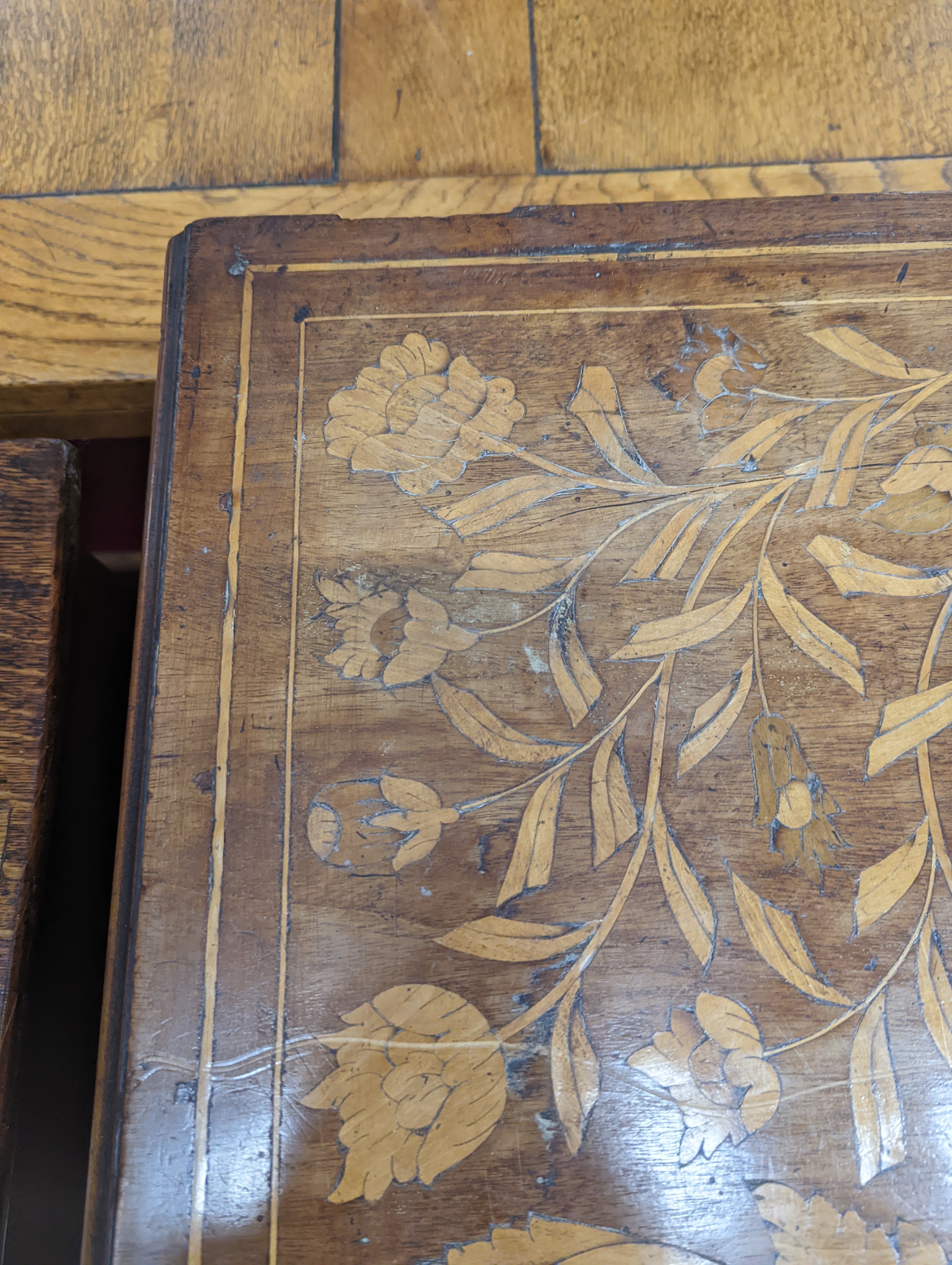 An 18th century Dutch floral marquetry walnut cabinet (altered), width 70cm, depth 48cm, height 87cm